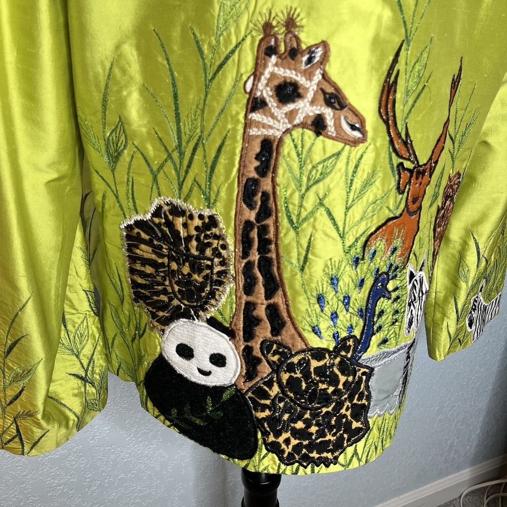Vtg Anage Silk Jacket Womens M Embroidered Safari Art to Wear Giraffe Peacock - Picture 10 of 14